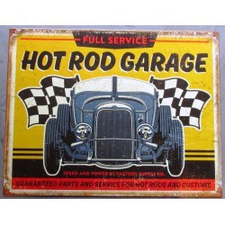 plaque hot rod garage jaune drapeau damier tole publicitaire