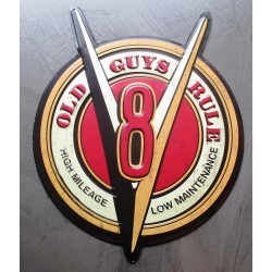 plaque V8 logo old guys rule usa relief tole publicitaire