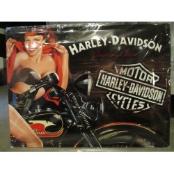 plaque harley davidson moto et pin up rousse tole bombe