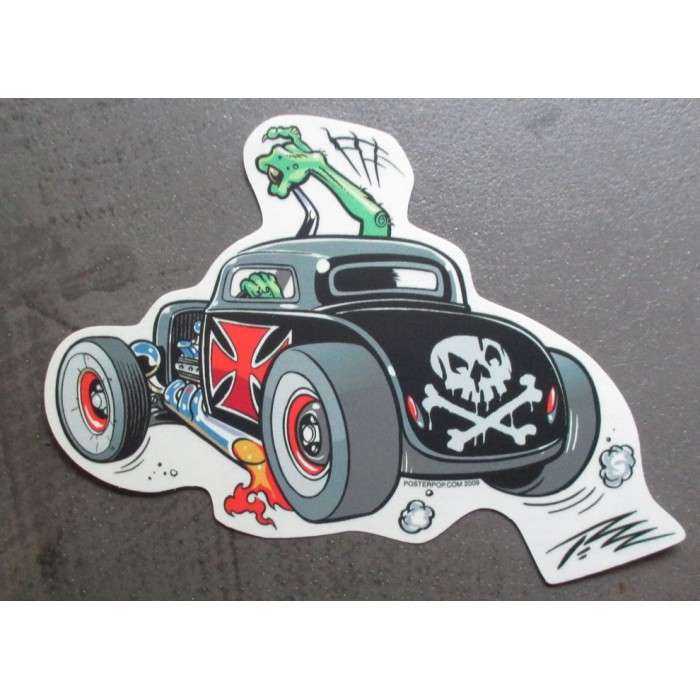 sticker hot rod pirate croix malte rouge autocollant rock