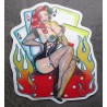 sticker pin up lady luck sexy dé rouge flammes autocollant