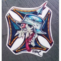 sticker croix de malte et crane casqué autocollant biker usa