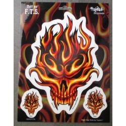 1 board of 3 sticker skull in flames flamming sticker