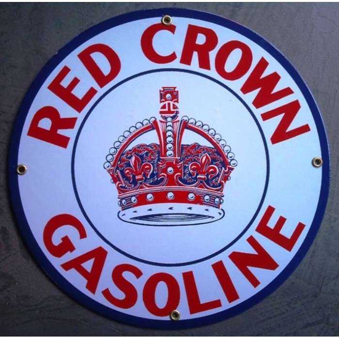 Red Crown Enamel Plate Gasoline Deco Garage Tole Email US