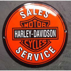 plaque décorative emaillée harley davidson service orange email