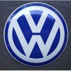 plaque décorative emaillée vw logo rond bleu blanc volkswagen tole