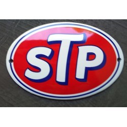 plaque décorative emaillée STP logo oval rouge tole email usa pub