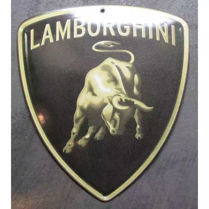 plaque décorative emaillée lamborghini noir doré blason tole email F12