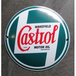 plaque décorative emaillée castrol motor oil ronde verte tole emai