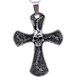 Stainless steel pendant cross and skull for man woman rocker