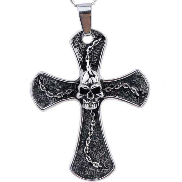 Stainless steel pendant cross and skull for man woman rocker
