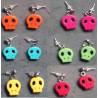 6 paires boucle d'oreille crane skull coloré tete de mort
