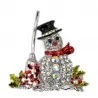 Christmas brooch snowman and rhinestone broom woman pin up