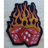 Red diced patch with orange flames on black background Rockab badge