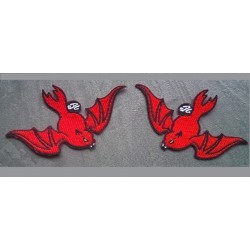 2 patch red bat badge rockebilly jacket pin up