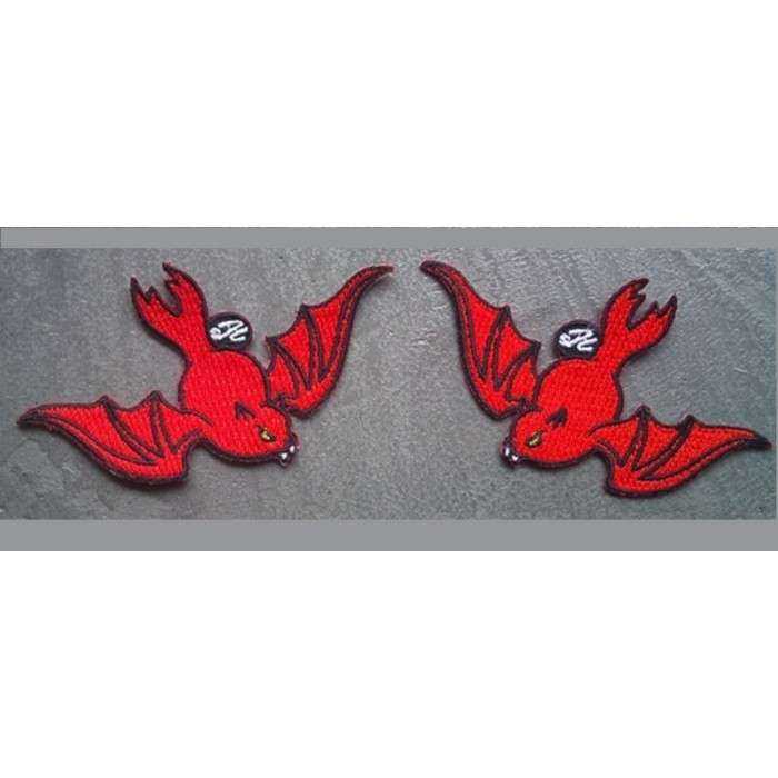 2 patch red bat badge rockebilly jacket pin up