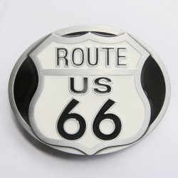 boucle de ceinture route 66 blanche et noire logo blason usa