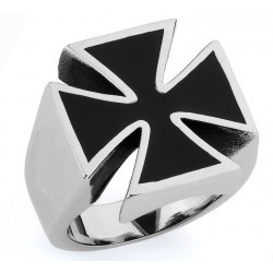 bague croix malte noir 11us en inox chevaliere homme biker chrome