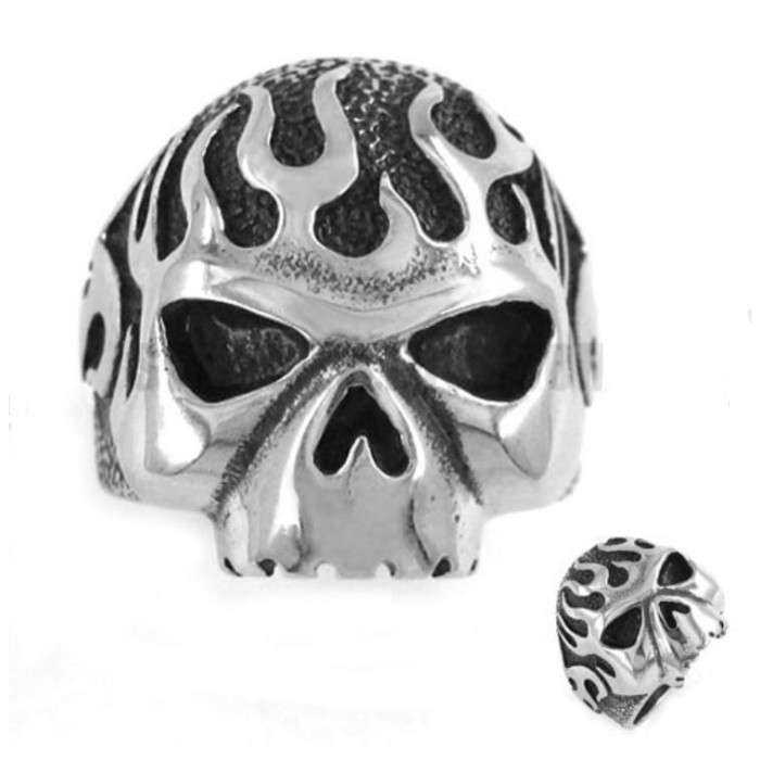 Ring Flame Skull 10US CHROME STAINLESS STEEL KNIGHT MAN Ring Flame Skull 10US CHROME STAINLESS STEEL KNIGHT MAN