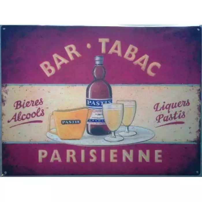 plaque bar tabac parisienne 70x50cm tole deco us biere alcool pastis