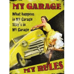 plaque  pin up my garage my rules voiture jaune70x50cm tole deco garage us diner loft