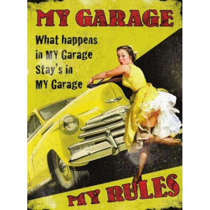 plaque pin up my garage my rules voiture jaune70x50cm tole deco garage us diner loft plaque pin up my garage my rules voiture jaune70x50cm tole deco garage us diner loft