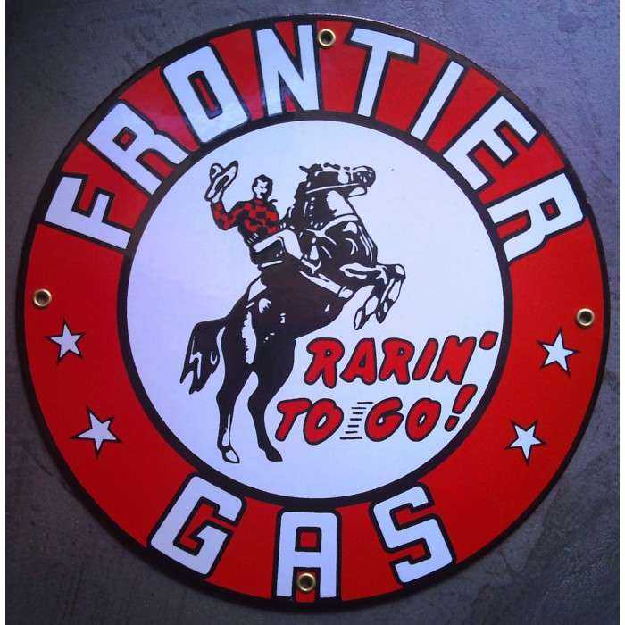 plaque emaillée frontier gas ronde deco garage tole email pub metal
