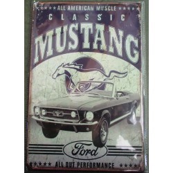 plaque classic ford mustang voiture et cheval tole bleu lof