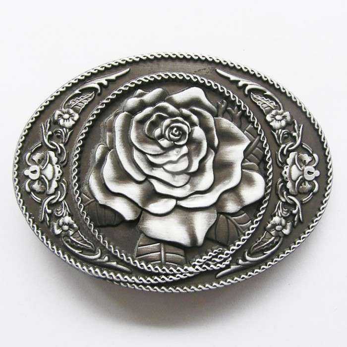 Ancienne Boucle De Ceinture Ovale En Métal - Motifs Floraux Enroulés Et Pierre Polie Centre - Occasion
