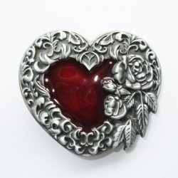 boucle de ceinture coeur rouge et roses alu femme pin up