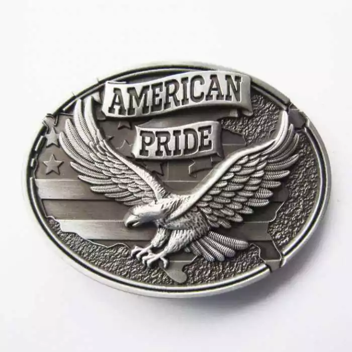 American Flag Men's Belt Buckle – Antique Silver Enamel – Fits 1.5 Inch Belts – USA Pride
