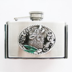 boucle de ceinture flasque a alcool tete de loup qui hurle