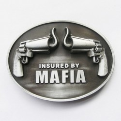 boucle de ceinture pistolet alu assuré par la mafia humour