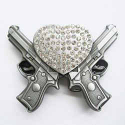 boucle de ceinture pistolet et coeur en strass femme rock