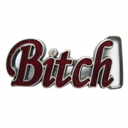 boucle de ceinture bitch rouge avec strass sur le I femme