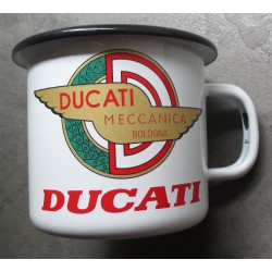 mug logo moto ducati méccanica blancen email tasse à café emaillée bar