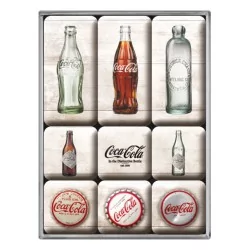 lot 9 magnet coca cola bouteille et capsule sur fond blanc aimant frigo