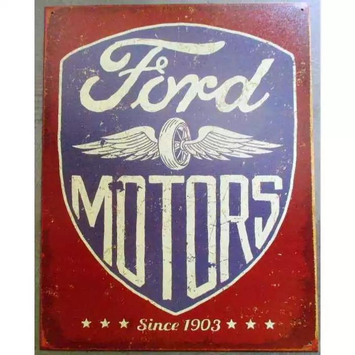 plaque ford motos logo tole publicitaire aspect rouillé garage diner us garage