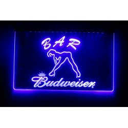 verre publicitaire neon budweiser bleu pin up streap teaseuse salon tattoo