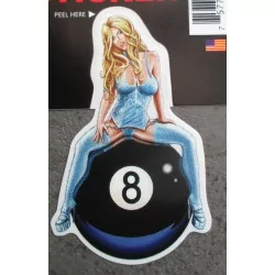 petit sticker pin up sexy assisse sur une 8 ball babe autocollant transparent