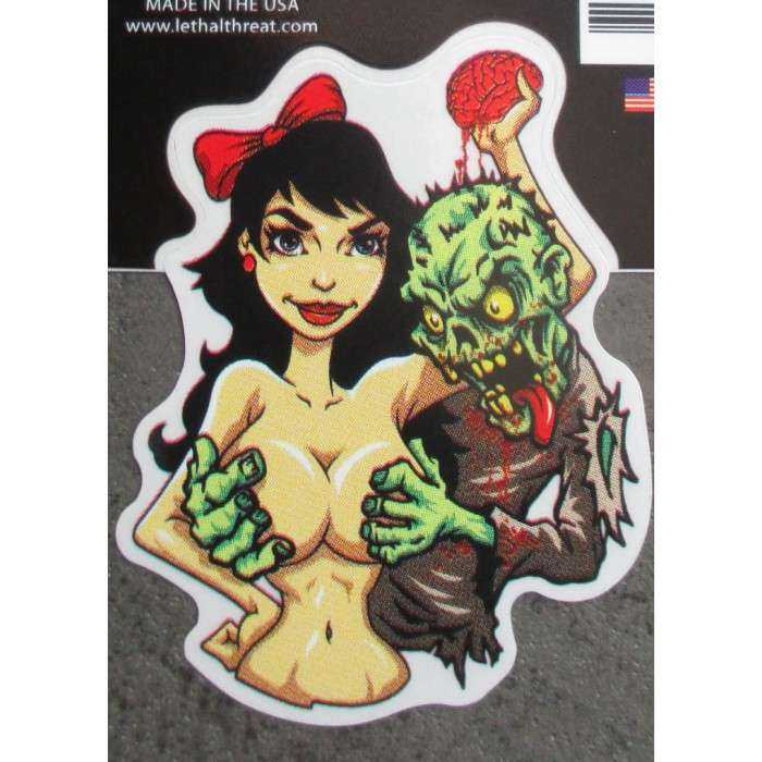 petit sticker pin up et zombie love hot sexy autocollant transparent