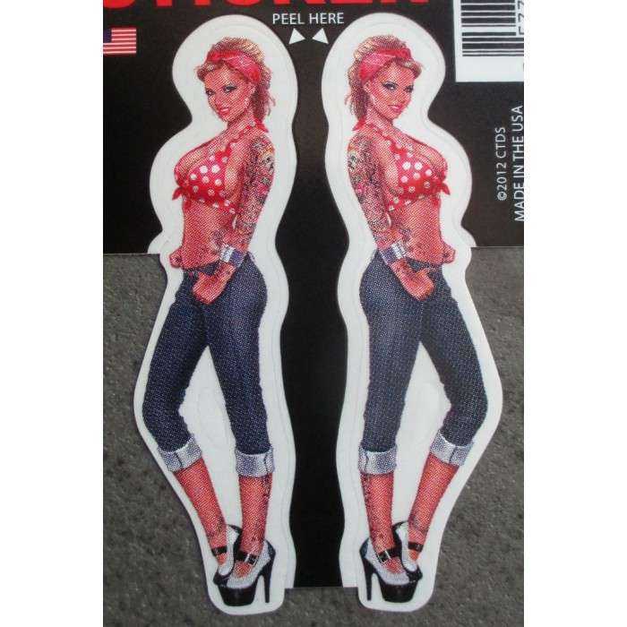 petit sticker pin up blonde en jean et maillot rouge a poid blanc autocollant transparent petit sticker pin up blonde en jean et maillot rouge a poid blanc autocollant transparent