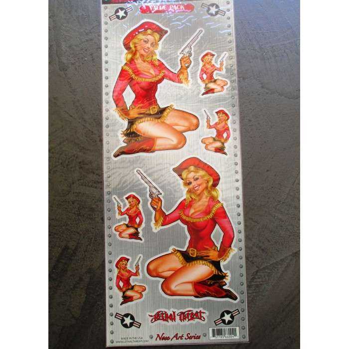planche de 6 stickers pin up cow girl en vetement rouge et or feminin autocollant transparent planche de 6 stickers pin up cow girl en vetement rouge et or feminin autocollant transparent