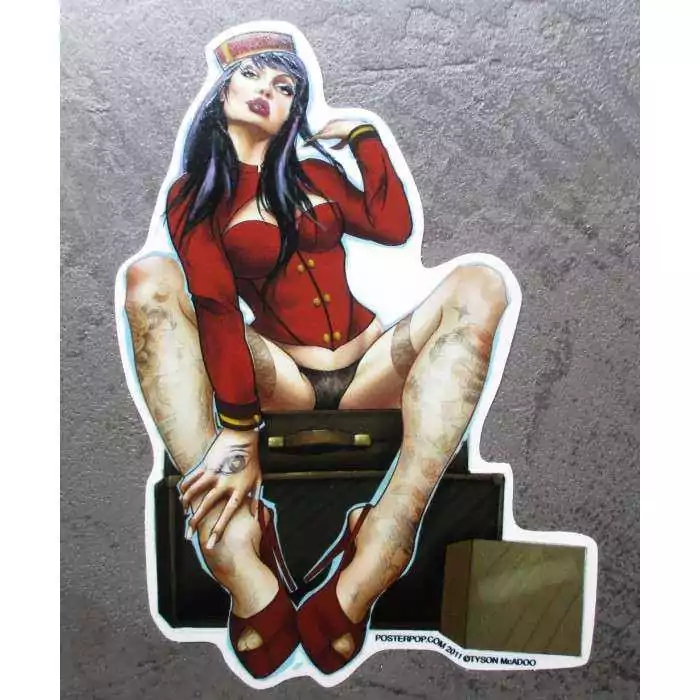 sticker bagagiste d'hotel sexy pin up hot autocollant transparent
