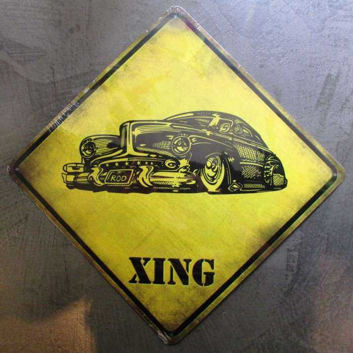 plaque deco jaune avec un hot rod kustom xing americain tole usa pub métal plaque deco jaune avec un hot rod kustom xing americain tole usa pub métal