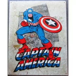 plaque super hero captain america et son bouclier sur fond beige clair affiche tole usa déco enfant