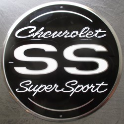 plaque chevrolet logo  noir ss super sport tole publicitaire metal usa chevy