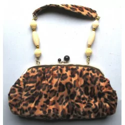 sac a main rockabilly leopard beige poignée perle blanche style pin up rétro