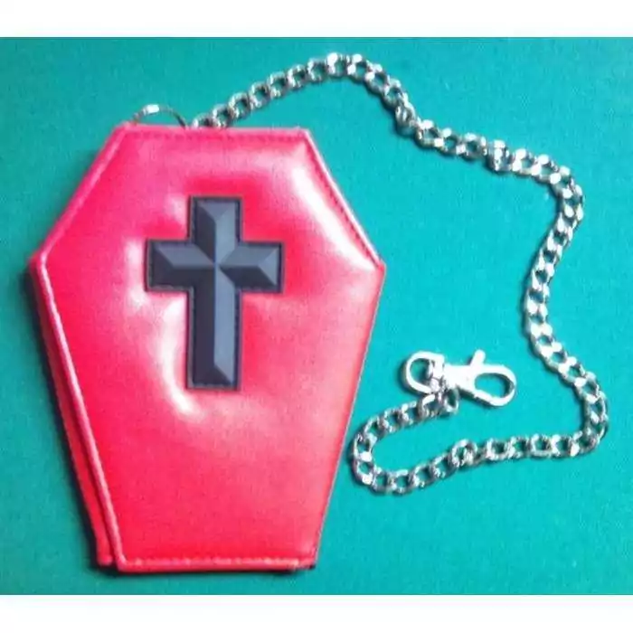 portefeuille cercueil croix rouge gothique punk trash femme
