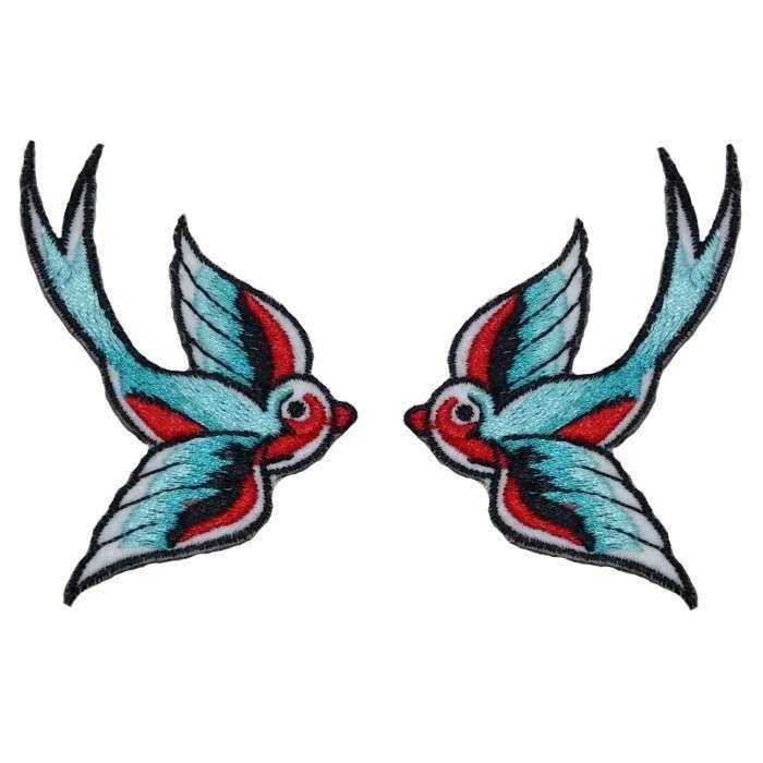 paire de patch hirondelle de couleur bleu noir rouge rockababilly pin up paire de patch hirondelle de couleur bleu noir rouge rockababilly pin up